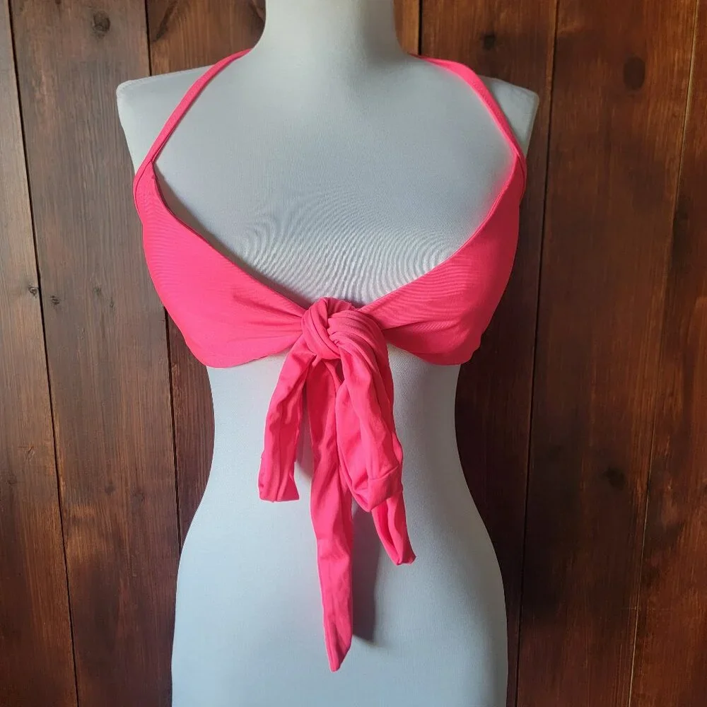 Aerie Scoop Bikini *TOP‎ ONLY* S|P Hot Pink Tie Front Halter Top Tie Two Ways